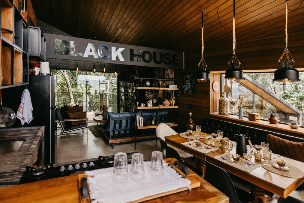 Modern vacation rental living room with neutral furniture